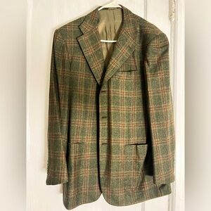 100% Cashmere Green Plaid Jacket Size L